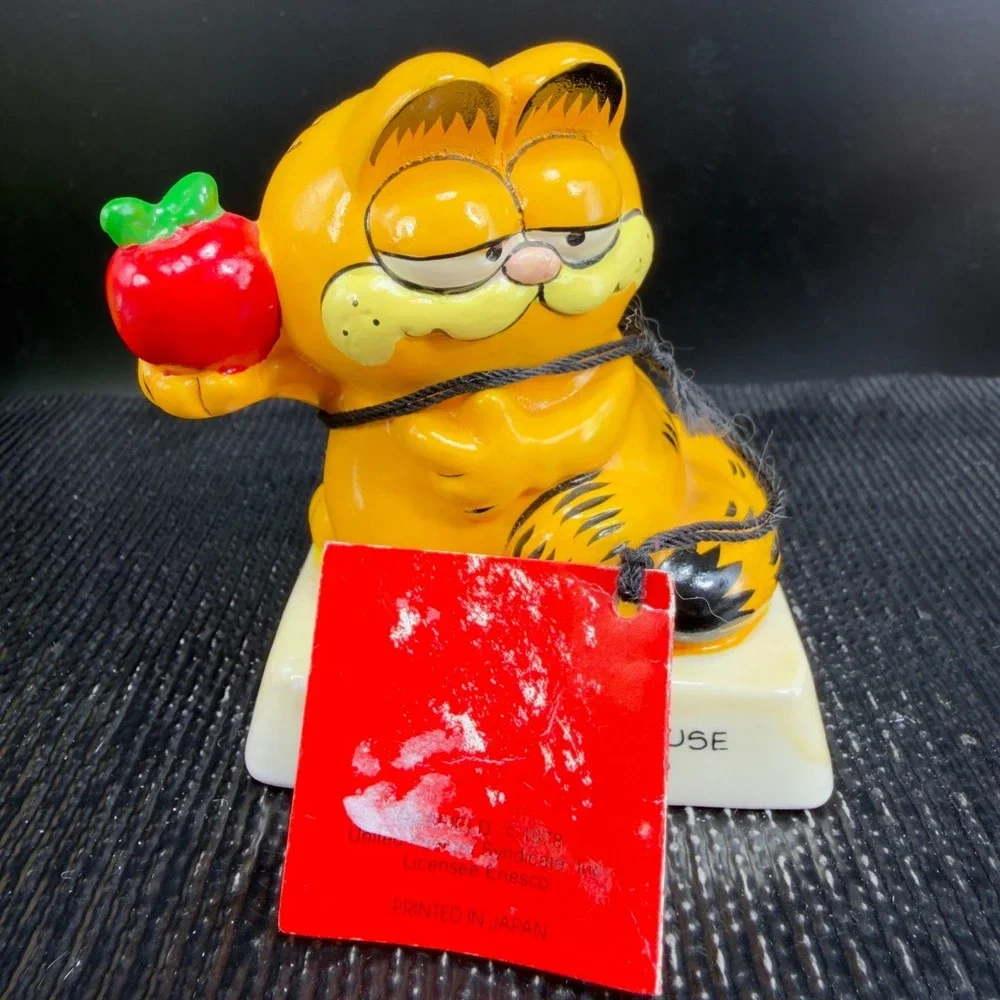 Vintage Garfield Enesco Ceramic Figurine Brownie Points Apple 1981 Japan Tag‎